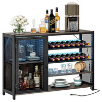 American Retro Bar Cabinet with RGB LED Lights and Power Outlets, Sideboard Wine Cabinet with Doors