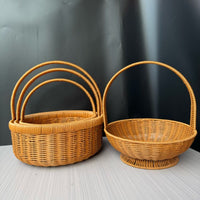 Handwoven Imitation Rattan Fruit Picking Basket with Mesh Decoration
