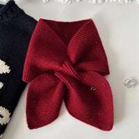 Women's 100% Wool Cross Scarf with Colorful Flecks, Korean Style Warm Neck Warmer for Autumn/Winter