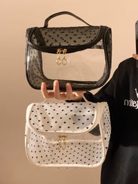 Heart Mesh Portable Cosmetic Bag for Women, Large Capacity Transparent Travel Toiletry Bag, Waterproof