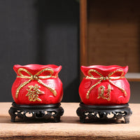 Red Ceramic Succulent Planter with Tray for Office and Home Decor
