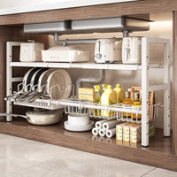 Under-Sink Expandable Storage Rack for Kitchen Cabinets and Pots
