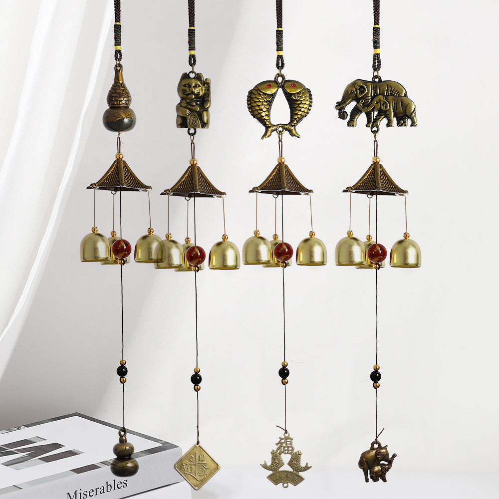 Japanese Korean Style Cat House Wind Chime Cartoon Wooden Cabin Bell Retro Alloy Ornament