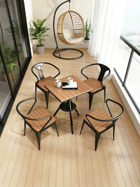 Modern Minimalist Iron Art Wood Composite Balcony Cafe Outdoor Table and Chair Set