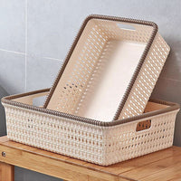 Desktop Imitation Rattan Storage Basket Plastic Hollow Organizer for Snacks, Sundries, Kitchen, Toys