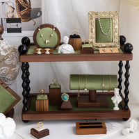 Vintage Green Velvet Jewelry Display Stand Multi-layer Storage for Bracelets Rings Necklaces