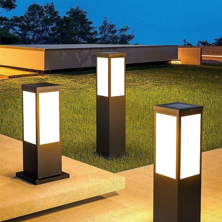 Solar/Electric Stainless Steel Square Lawn Lamp for Outdoor Garden and Villa Landscape Lighting