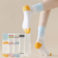 Women's Non-Slip Silicone Grip Yoga Socks Breathable Mid-Calf Pilates Fitness Socks