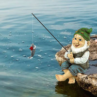 Fishing Gnome Garden Statue, Old Man Dwarf Figurine for Outdoor Patio Decor