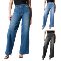 Women's High-Waist Elastic Washed Wide-Leg Denim Jeans