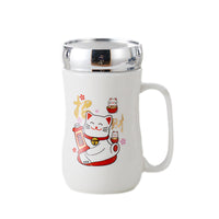 Cartoon Ceramic Mirror Lid Mug with Gift Box, Large Capacity Coffee Tea Cup for Birthday Wedding Gifts