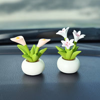 Mini Flower Pot Fairy Resin Ornament for Desk & Car Dashboard Decor