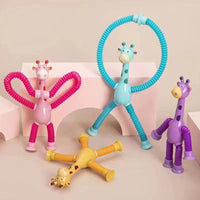 Glow Stretch Giraffe Telescopic Tube Toy, Cartoon Suction Cup Sensory Fidget Toy for Parent-Child Interactive Play, Stress Relief Toy