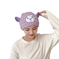 Cartoon Lamb Coral Fleece Hair Drying Cap for Kids and Adults