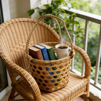 Handwoven Bamboo Wicker Picnic Basket with Handle for Fruit Storage and Gifts
