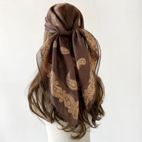 90cm Large Paisley Jacquard Silk Scarf for Women, Vintage Style Shawl, Summer Sun Protection Scarf