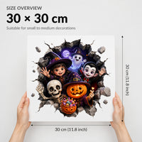 Halloween 3D Broken Wall Decal Cartoon Witch Bat Self-Adhesive Sticker for Bedroom Decoration