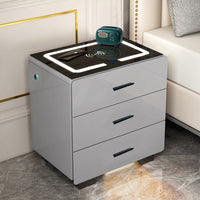 Wanjiafu Smart Nightstand with Fingerprint Lock, Modern Multifunctional Bedside Table with Charging Station for Bedroom