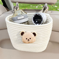 Car Seat Back Cotton Rope Storage Basket with Cartoon Design