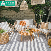Outdoor Patio Wicker Sofa and Coffee Table Set, Weatherproof Rattan Furniture for Balcony Villa Garden