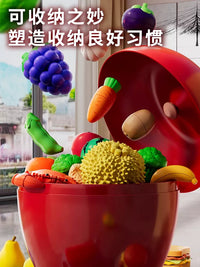 Kids' Pretend Play Fruit and Vegetable Cutting Toy Set with Storage Bucket, Educational Kitchen Playset for Toddlers