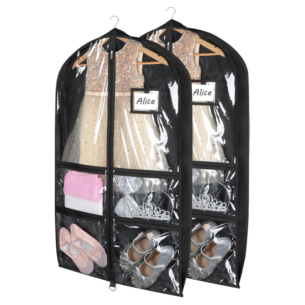 Kids Garment Bag with Zipper, Multi-Pocket Dance Costume Dust Cover, Thick Non-Woven Fabric