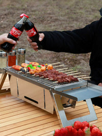 Stainless Steel Portable Charcoal BBQ Grill, Foldable for Outdoor Camping and Picnics
