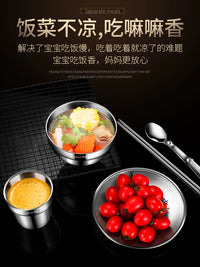 German Doki 304 Stainless Steel Portable Travel Dinnerware Set for Kids & Adults - Bowl, Spoon, Chopsticks, Plate, Bag