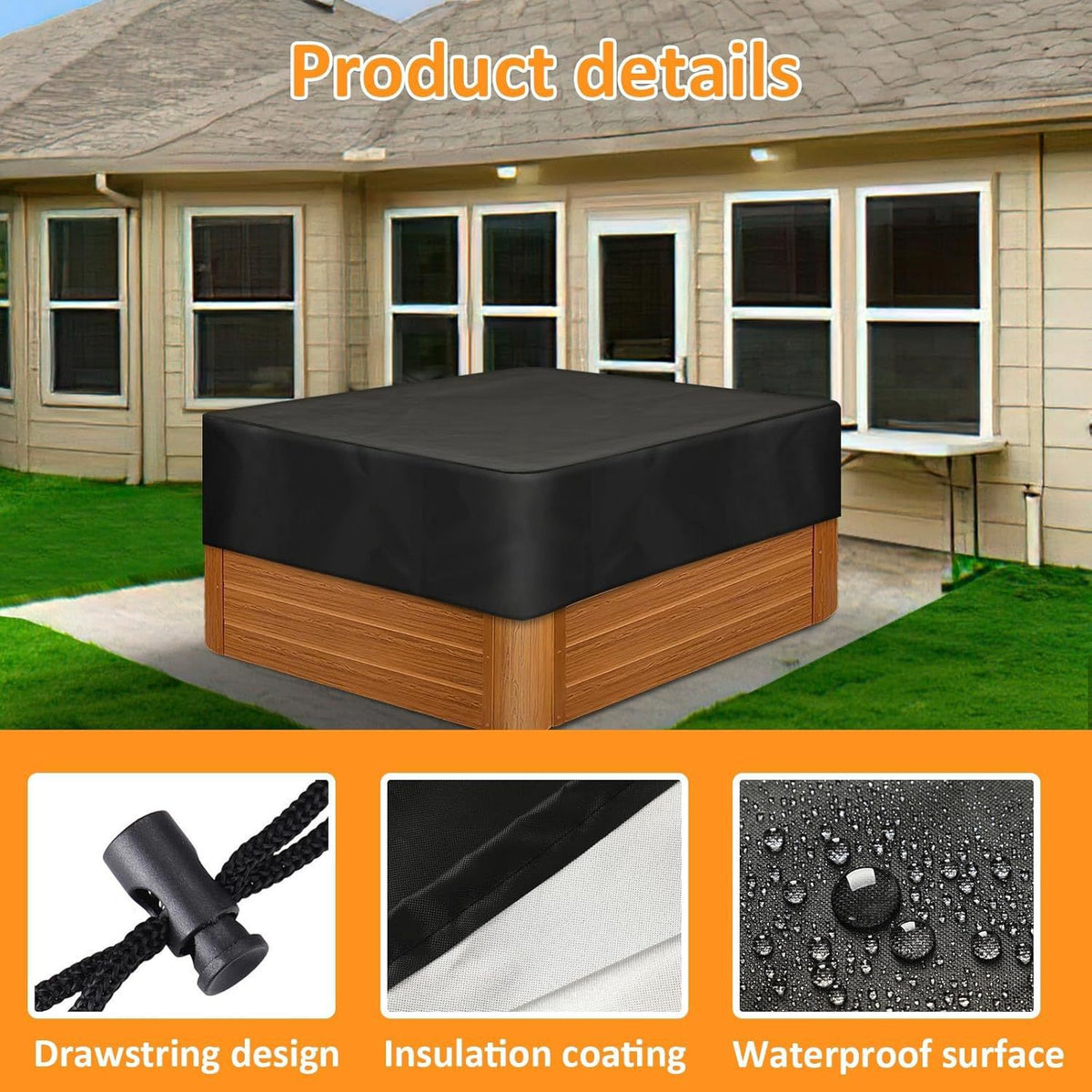 Outdoor Square Swimming Pool Cover - Waterproof, Dustproof, UV-Resistant Oxford Fabric