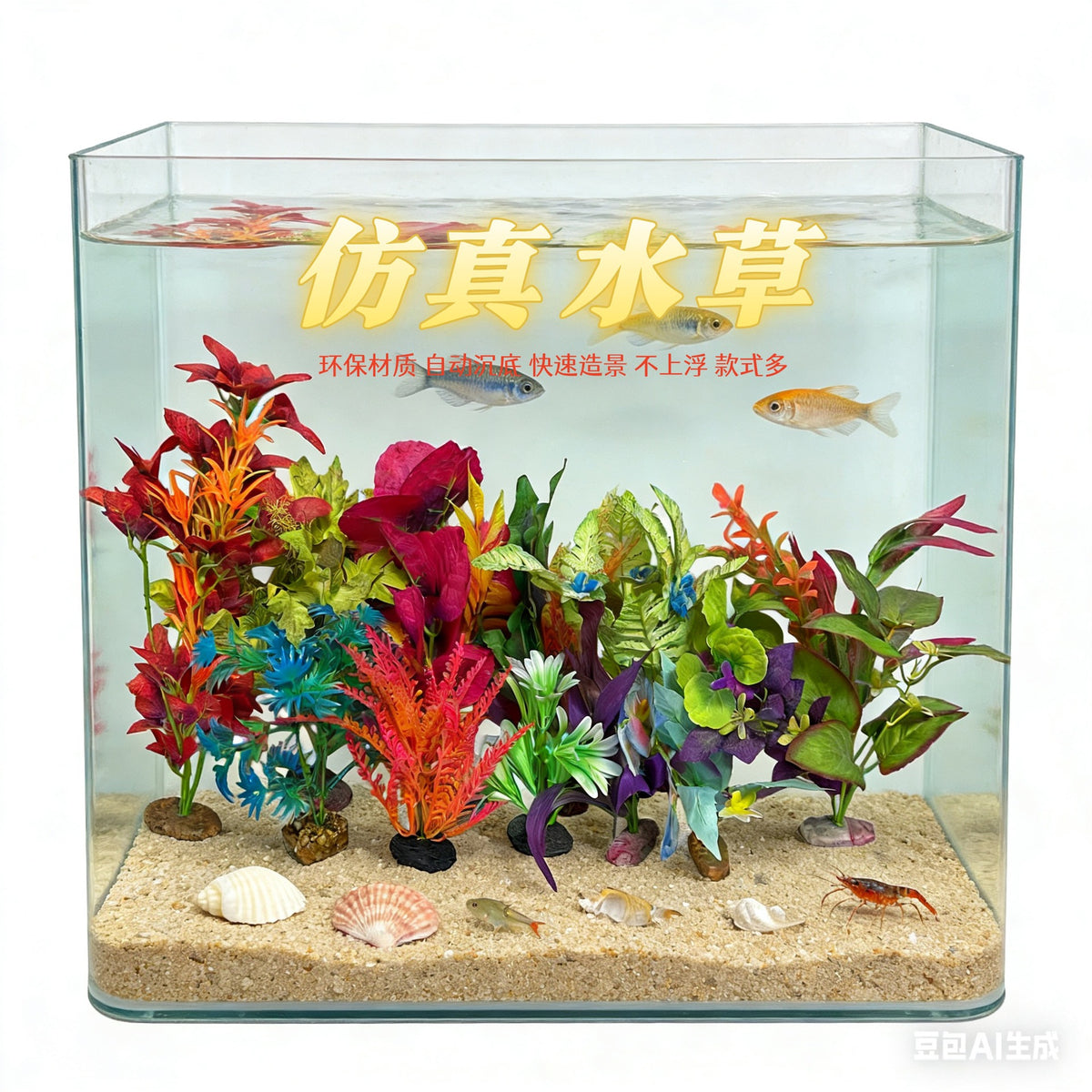 Artificial Red Flower Aquatic Plant for Fish Tank Decoration and Water Purification