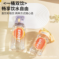 Large Capacity Tritan Water Bottle with Straw and Time Marker, Portable for Sports and Outdoor Activities