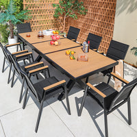 ZhuFan Outdoor Plastic Wood Table and Chair Set for Villa Garden, Aluminum Alloy Dining Table and Chairs, Nordic Leisure Plastic Wood Furniture