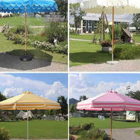 Outdoor Striped Patio Umbrella with Marble Base for Garden, Pool, and Beach