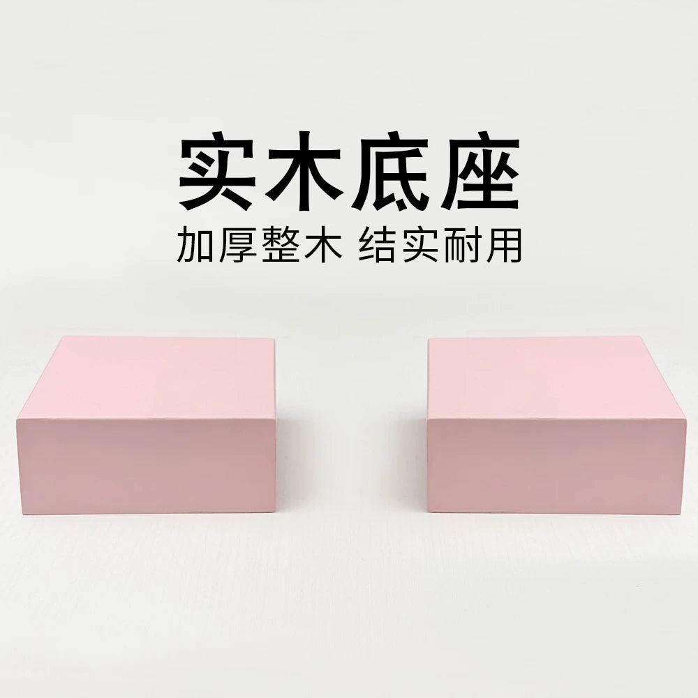 Pink Solid Wood Display Riser Stand for Desktop Ornaments and Collectibles