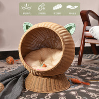 Woven Rattan Cat Bed with Removable Cushion and Scratch Pad, Pet House for Cats and Small Dogs