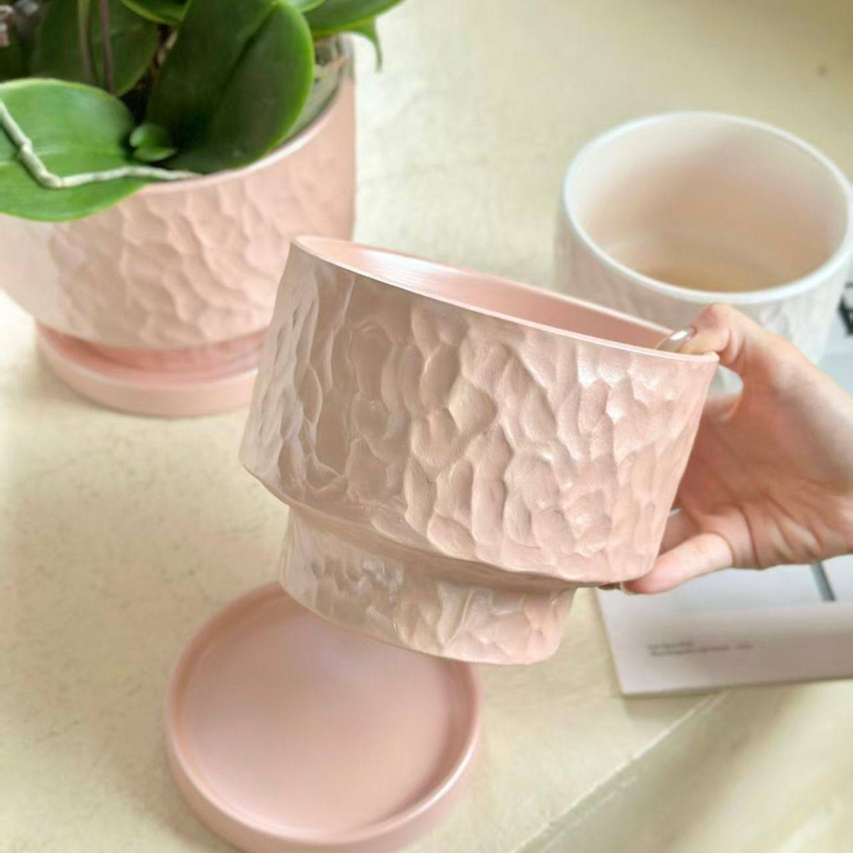 Ceramic Indoor Planter Pot with Drainage Hole for Orchids and Green Plants