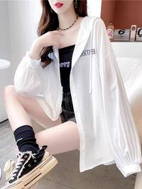 Women's Plus Size Sun Protection Hoodie Ice Silk Loose Cardigan