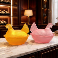 Crystal Glass Hen Candy Dish with Lid, Decorative Chicken Figurine Storage Jar for Living Room Decor