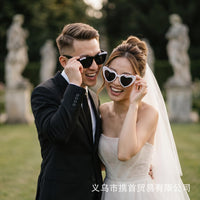 BRIDETOBE Pearl Diamond Halloween Letter Heart Sunglasses for Bridal Party