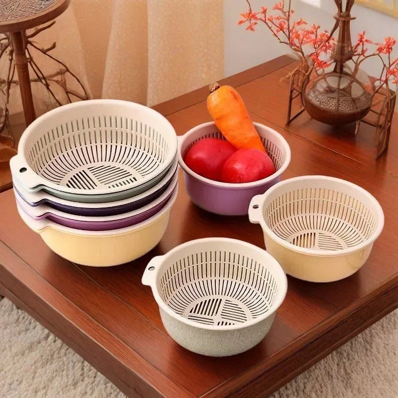 Multicolor Plastic Drain Basket Set for Kitchen, Fruit, and Vegetable Washing