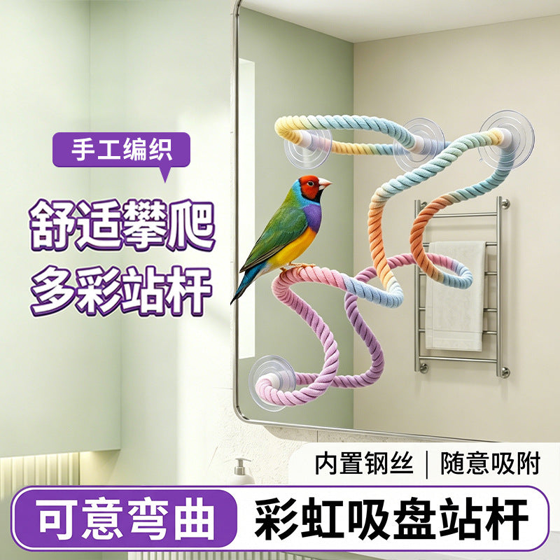 Parrot Climbing Rope with Suction Cups - Chew Toy Ladder Perch for Birds