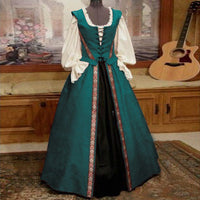 Medieval Renaissance Square Neck High-Waist Two-Piece Dress Set Plus Size Gown