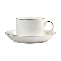 Bone China Coffee Cup and Saucer Set with Gold Rim, Customizable Logo, Ceramic Teacup for Cafe