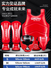Jingpai Boxing Protective Gear Set for Adults & Kids - Muay Thai, Kickboxing, MMA Training Headgear, Shin Guards, Chest Protector