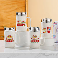 Cartoon Ceramic Mirror Lid Mug with Gift Box, Large Capacity Coffee Tea Cup for Birthday Wedding Gifts