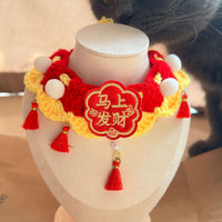 Pet Chinese New Year Red Knitted Scarf Collar with Bow for Cats and Dogs
