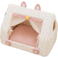 Princess Style Pet Tent Bed for Cats and Small Dogs, Enclosed Triangle Pet House with Removable Curtain, All Seasons
