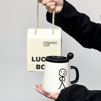 Creative Cartoon Ceramic Mug with Lid Couple Water Cup Home Coffee Cup Cute Graffiti Cup Gift