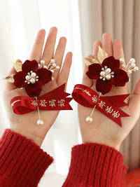 Wedding Corsage Set for Groom, Bride, and Parents - Red Floral Boutonniere Pins