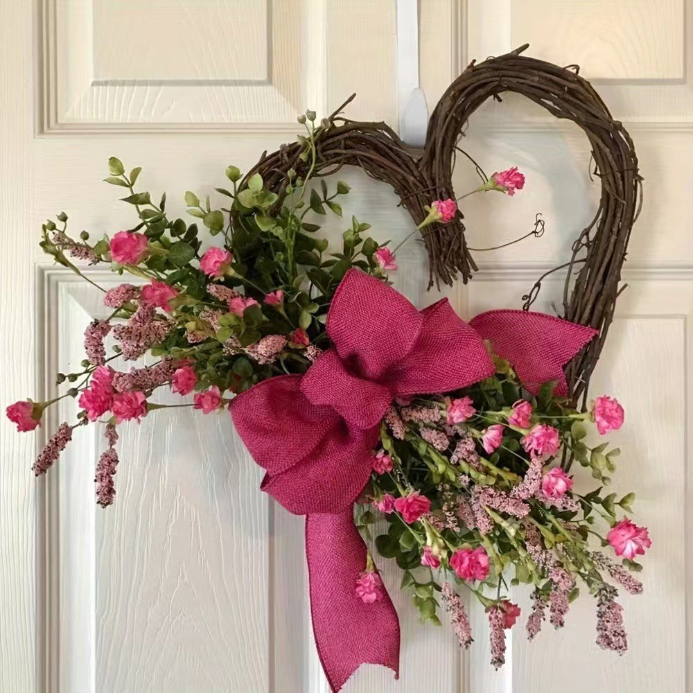 Artificial Lavender Wreath for Front Door Decor, Valentine's Day & Mother's Day Heart-shaped Hanging Ornament